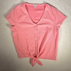 J Crew Size XL Pink V NeckTie Front Textured Stretch Boho Modern Bohemian Casual